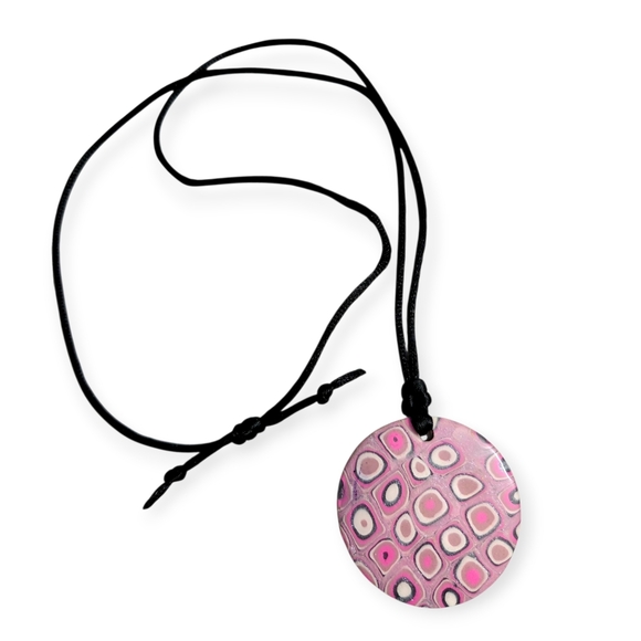 Modern Pendant On Silk Cord, Artisan Crafted MOKUME GANE pendant - Picture 3 of 3